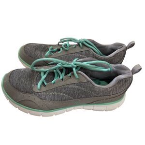 S Sport Skechers Womens‎ 9.5 Gray Teal Walking Running Athletic Sneakers Lace Up